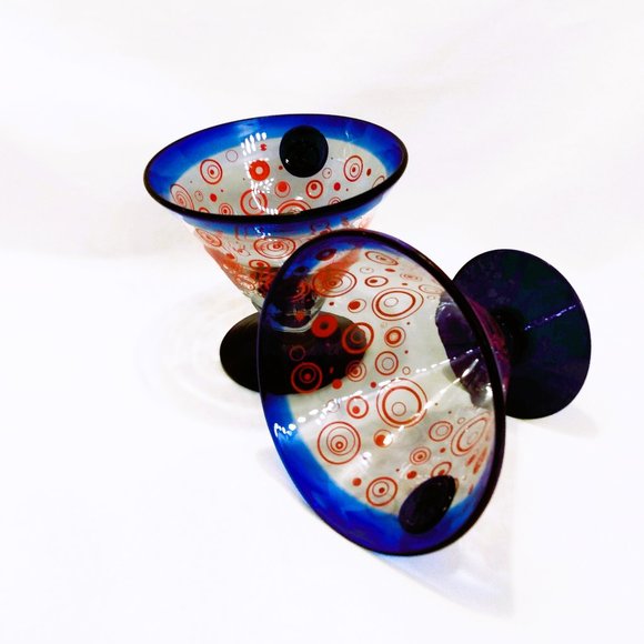 Red Swirl Kosta Boda Royal Caribbean Hand-Blown Martini Glasses Set of 2 - Picture 1 of 9